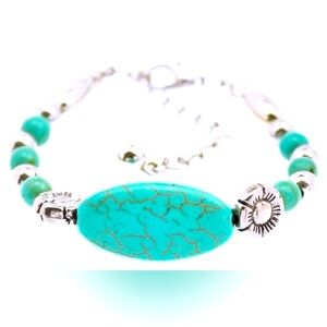 Handcrafted Turquoise and Silver Beaded Bracelet - Boho Chic Jewelry